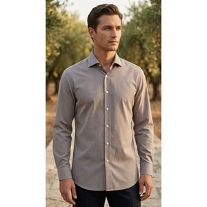 Hugo Boss Taupe gray micro-check Not visible Shirt | Sz 16 32/33